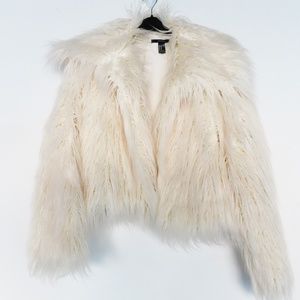 Shaggy Faux Fur Jacket Cream Size Medium
